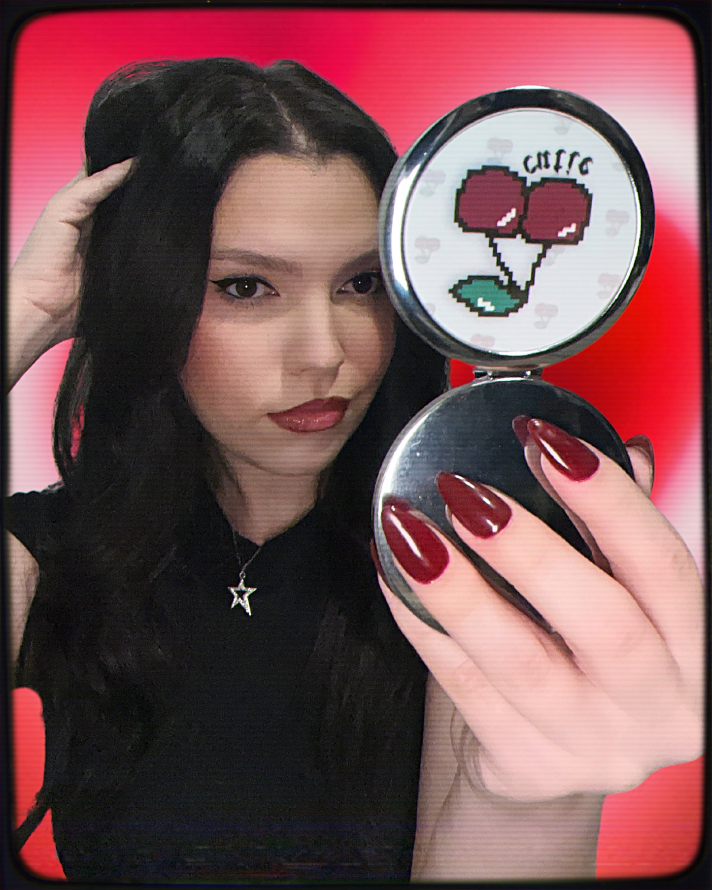 'me vs. the world' compact mirror - cherry cutie