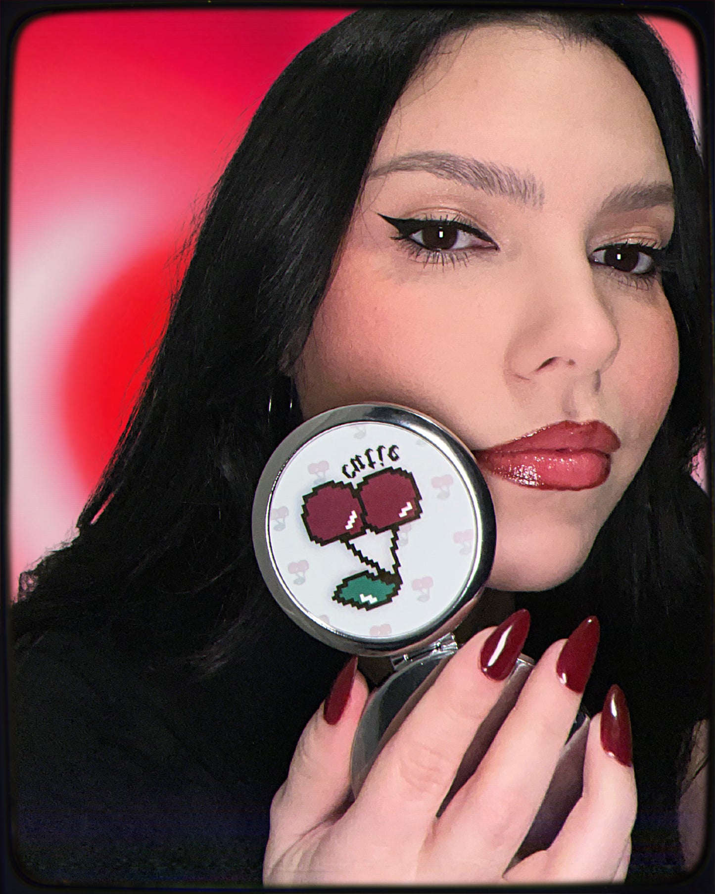 'me vs. the world' compact mirror - cherry cutie